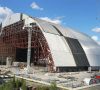 Arbeitsfortschritt des Bogens in Tschernobyl