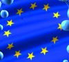 Europaflagge und Wasserstoffatome