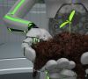 Roboterhände halten Pflanzerde mit Pflanze