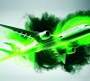 Ein grünes Flugzeug fliegt vor einer grünen Wolke